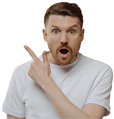 Man looking shocked and pointing